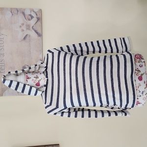 Old Navy fleece hoodie nautical blue/ cream stripe L 10-12